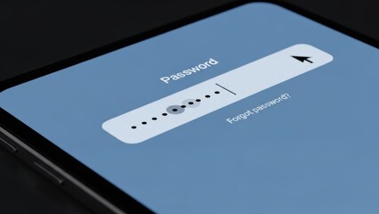 Digital screen showing password input field with black dots, blue background, and cursor interaction. Cybersecurity, login interfaces, tech tutorials, and authentication concepts.
