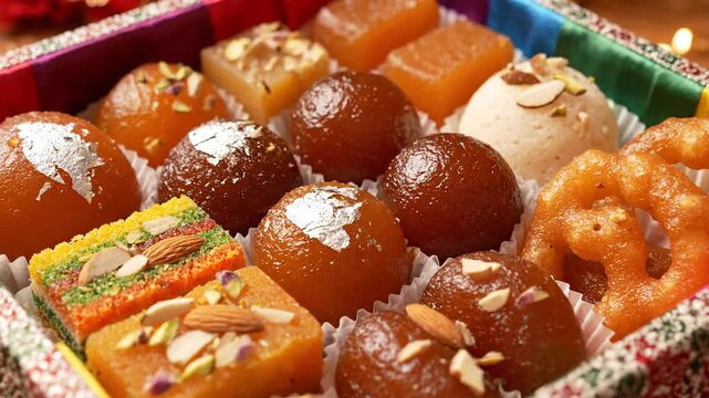 Colorful Assortment of Traditional Indian Mithai Sweets Box