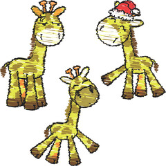 Kawaii giraffe pencil style cartoon pack collection in vector art 