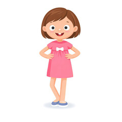 Little girl in pink dress smiling confidently
