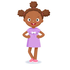 Little african american girl smiling with purple dress