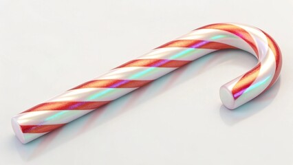 A realistic render of a classic red and white striped candy cane lying on a white surface, ideal for holiday and festive themes