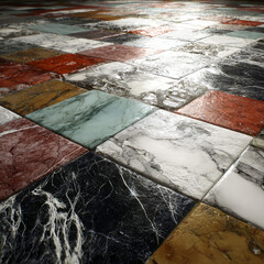 Luxurious Marble Tile Floor with Glossy Finish and Colorful Stone Texture Interior Design