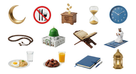 Collection of diverse symbolic objects on a transparent background for cultural and spiritual