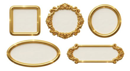 Elegant collection of vintage gold ornate and frame borders isolated on transparent background