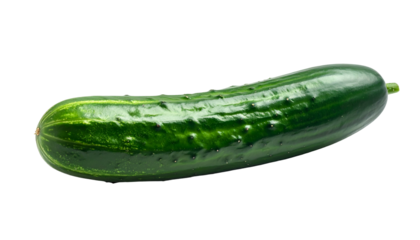 A dark green, elongated cucumber with textured skin rests isolated on a black background