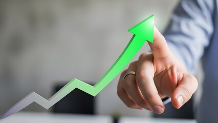 Growth arrow touched by finger