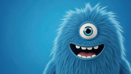 Naklejka premium A Cheerful Fluffy Blue Creature with a Cyclopean Eye Displaying a Welcoming Grin