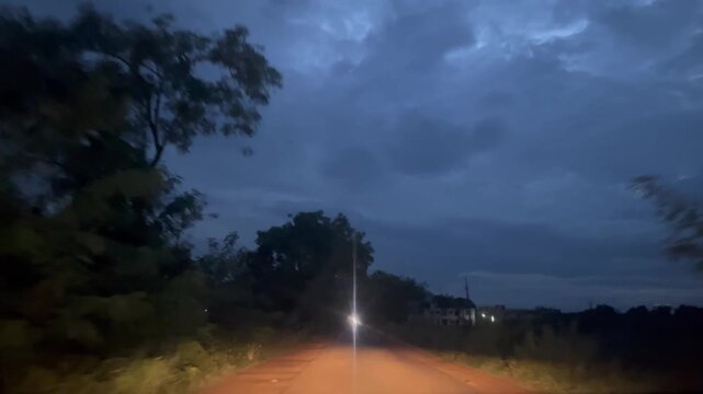 Night highway view from inside car front