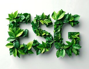 Letters ESG formed by lush green leaves, a nature-themed concept