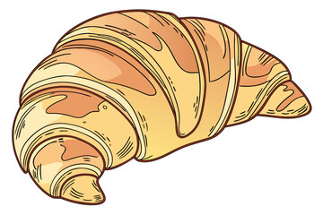 realistic luxury flat croissant illustration, golden flaky layers with subtle highlights, smooth flat shading preserving realistic volume, elegant French bakery style, isolated on white background