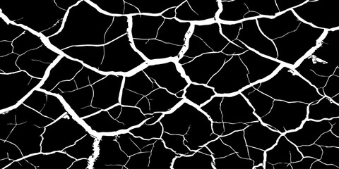 Fototapeta premium Abstract white cracked vein pattern on deep black background, organic branching texture resembling dried earth or lightning, high contrast, minimal, clean studio lighting, seamless, Adobe Stock qualit