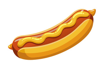 realistic luxury flat illustration of German sausage with mustard, smooth casing texture, rich warm color palette, clean flat shading with realistic volume, premium European food illustration