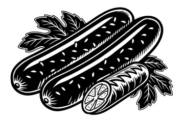 realistic luxury flat illustration of German sausage with mustard, smooth casing texture, rich warm color palette, clean flat shading with realistic volume, premium European food illustration