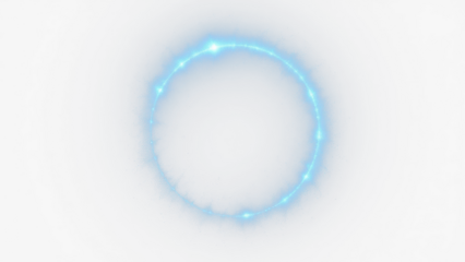 Bright electric blue glowing ring with intense light glare, smooth circular shape, futuristic energy aura, soft bloom effect, high contrast  isolated on white background, PNG