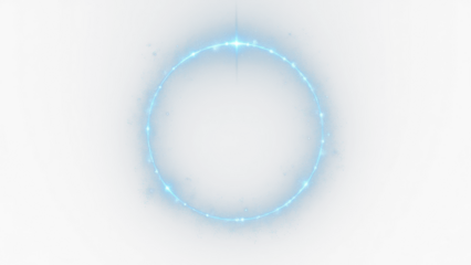 Bright electric blue glowing ring with intense light glare, smooth circular shape, futuristic energy aura, soft bloom effect, high contrast  isolated on white background, PNG