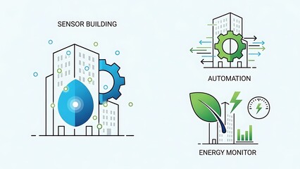 Smart Building Technology and Energy Monitoring System Illustrations.