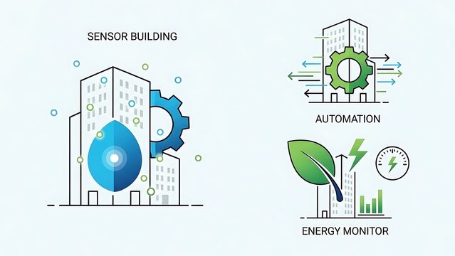 Smart Building Technology and Energy Monitoring System Illustrations. - Powered by Adobe