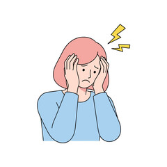 Young woman with headache holding her head in distress  