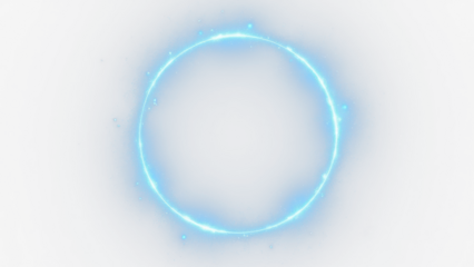 Bright electric blue glowing ring with intense light glare, smooth circular shape, futuristic energy aura, soft bloom effect, high contrast  isolated on white background, PNG