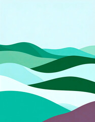 Obraz premium Abstract spring landscape with soft flowing shapes in green, mint, and lavender tones. Modern, nature-inspired illustration featuring an airy composition and a calm, wellness aesthetic.