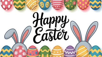 Happy easter greeting with colorful eggs and bunny ears