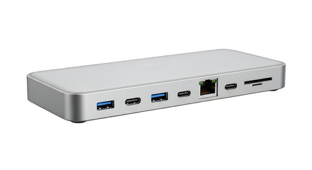Silver USB Hub with Multiple Ports isolated on transparent background