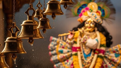 Glimmering Bells and Divine Presence: A Serene Depiction of Hindu Tradition and Devotion