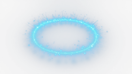 Bright electric blue glowing ring with intense light glare, smooth circular shape, futuristic energy aura, soft bloom effect, high contrast  isolated on white background, PNG