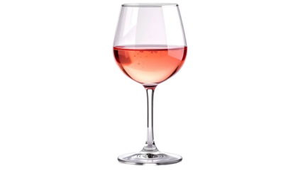 A stemmed glass filled with pink liquid against a black backdrop, reflecting light