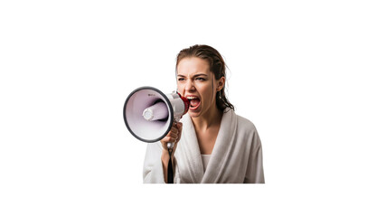 Angry woman shouting in megaphone