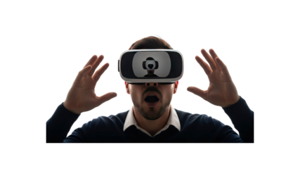 Man experiencing virtual reality wearing VR headset