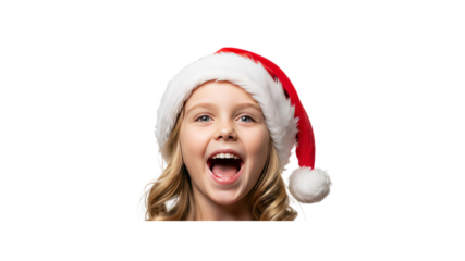 Excited girl in Santa hat on Transparent Background