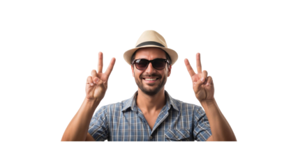 Man smiling with a peace sign