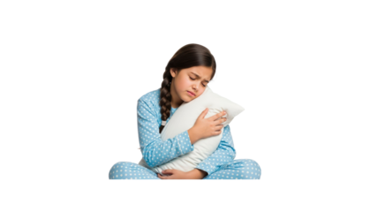 Sad girl with pillow in pajamas