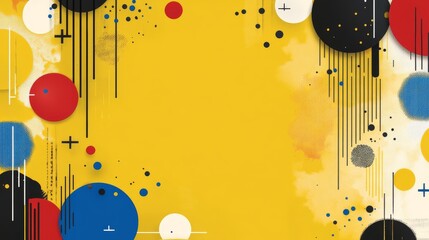 Vibrant yellow background with contrasting black and red circular patterns modern graphic design element.