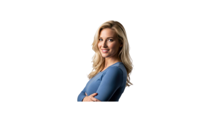 Blonde woman looking confidently at camera