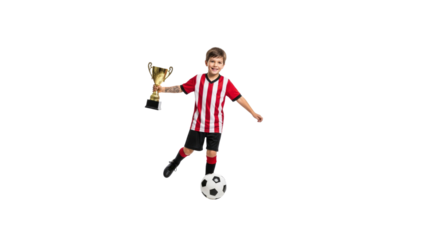 Child soccer player with a trophy