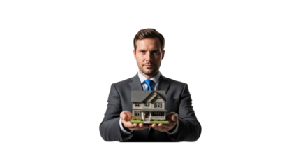 Realtor man holding a house