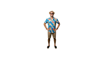 Man ready for vacation wearing Hawaiian shirt