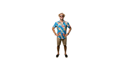 Man ready for vacation wearing Hawaiian shirt
