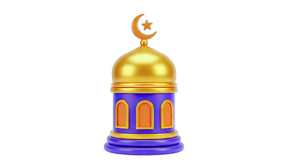 3D Rendered Mosque with Crescent Moon and Star - Islamic Celebration