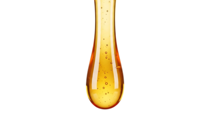 Golden liquid drop with bubbles isolated on transparent background