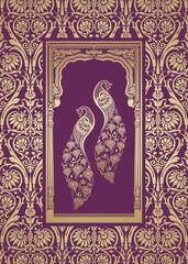 peacocks, feathers ,wedding card design, royal India	