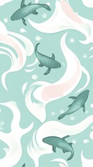 Obraz premium Beautiful seamless koi fish pattern design featuring vibrant aquatic life and japanese art.