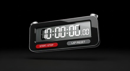 Digital timer displaying zero time on dark background showcases precision timing equipment