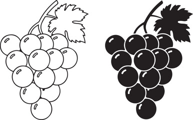Outline and silhouette grape clusters with leaves on white background grapes fruit