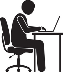 Person Sitting at Desk Working on Laptop Computer Icon vector illustration