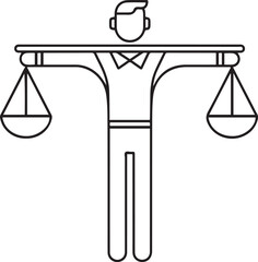 Stylized illustration of a person holding scales of justice figure