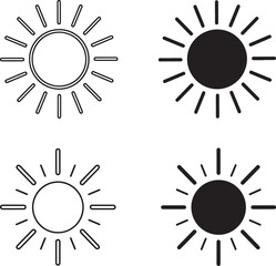 Sun Icons Set Black and White Vector Graphics Keywords: sun, icon, symbol, weather, sky, day, light, sunshine